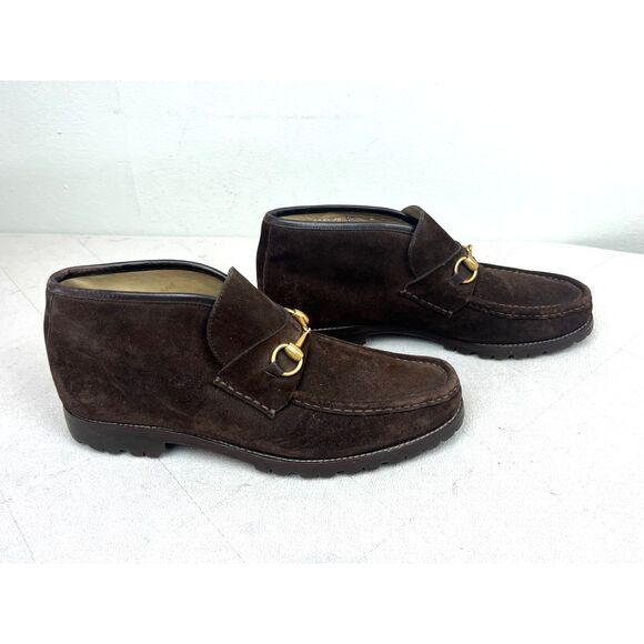 Gucci Brown Suede Ankle Horsebit Slip On Loafer Shoes Boots   Mens Size 9.5 - Picture 3 of 9
